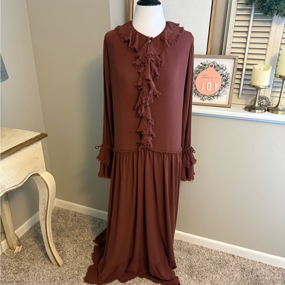 Free People Sweet Darlin Elegant Brown Ruffle Maxi Dress - Picture 2 of 9